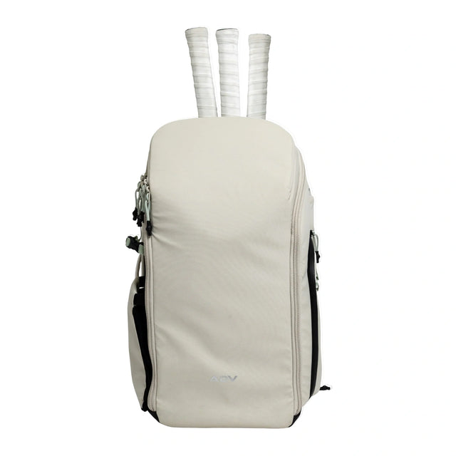 ADV Tennis Backpack V2 in Dune with three racquet handles showing above the cape