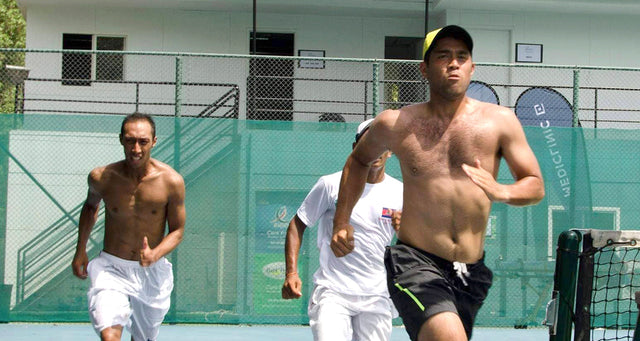 3 Tennis Players doing Tennis Game Warm Up and Exercise 