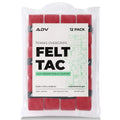 Red FeltTac tennis overgrips 12-pack in ADV branded resealable package.