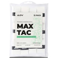 ADV MaxTac white tennis overgrips, 12 pack, ultra-tacky and moisture-wicking.