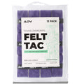 Purple ADV FeltTac tennis overgrips, 12-pack in packaging labeled high absorption and comfort.