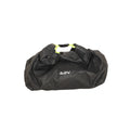 Black ADV tennis duffel bag with neon yellow carry straps and white ADV logo on white background.