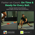 Player using ADV agility cones and reaction Z ball for tennis footwork drills on court.