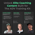 Coaching content lineup for ADV Training Kit: coaches Jonathan Stokke, Meike Babel, and Ashley Neaves.