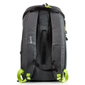 Tennis racket backpack with padded straps, gray fabric, and bright green accents designed for comfort and organized gear storage.