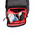 Gray tennis bag with a bright red shoe compartment, storing athletic shoes and clothing, and featuring ADV branding.