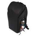 Black tennis bag with side compartments holding water bottles, featuring a sleek design and ADV branding.