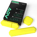 ADV Multi-Feel tennis dampeners in yellow, Touch, Sorb and Max-Sorb, beside black retail box.