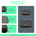 Weather-proof performance graphic: ADV packing cubes in Kodra nylon, YKK zippers, sized 10x7 and 13.5x8 inches.