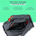 ADV compressible packing cube in grey with orange zippers, offering two sizes and a double-sided design.