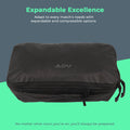 Black ADV packing cube with dual YKK zippers and expandable compressible design for gear.
