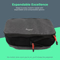Grey ADV packing cube with mesh panel, red zipper pulls, and expandable compression design.