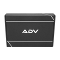 Closed black ADV tennis gift box with white logo and stripe accents on a transparent background.