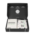 Open ADV tennis starter kit box containing wristbands, MaxTac overgrips, and a court towel with product descriptions on the lid.