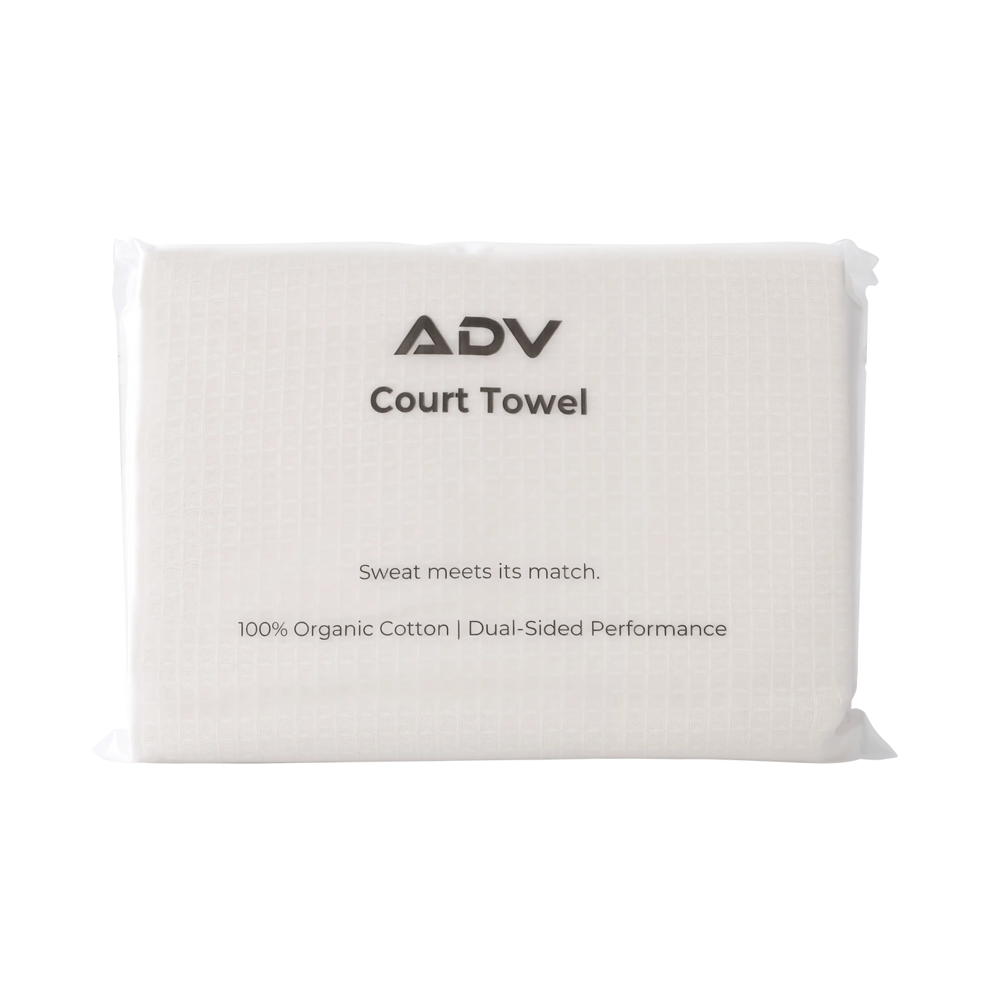 ADV Court Towel packaging featuring the 100% organic cotton dual-sided performance tennis towel.