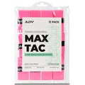 Pink ADV MaxTac tennis overgrips in a 12 pack, labeled ultra-tacky and moisture-wicking.
