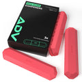Red ADV Max-Sorb tennis dampeners beside black 3-pack box on white background.