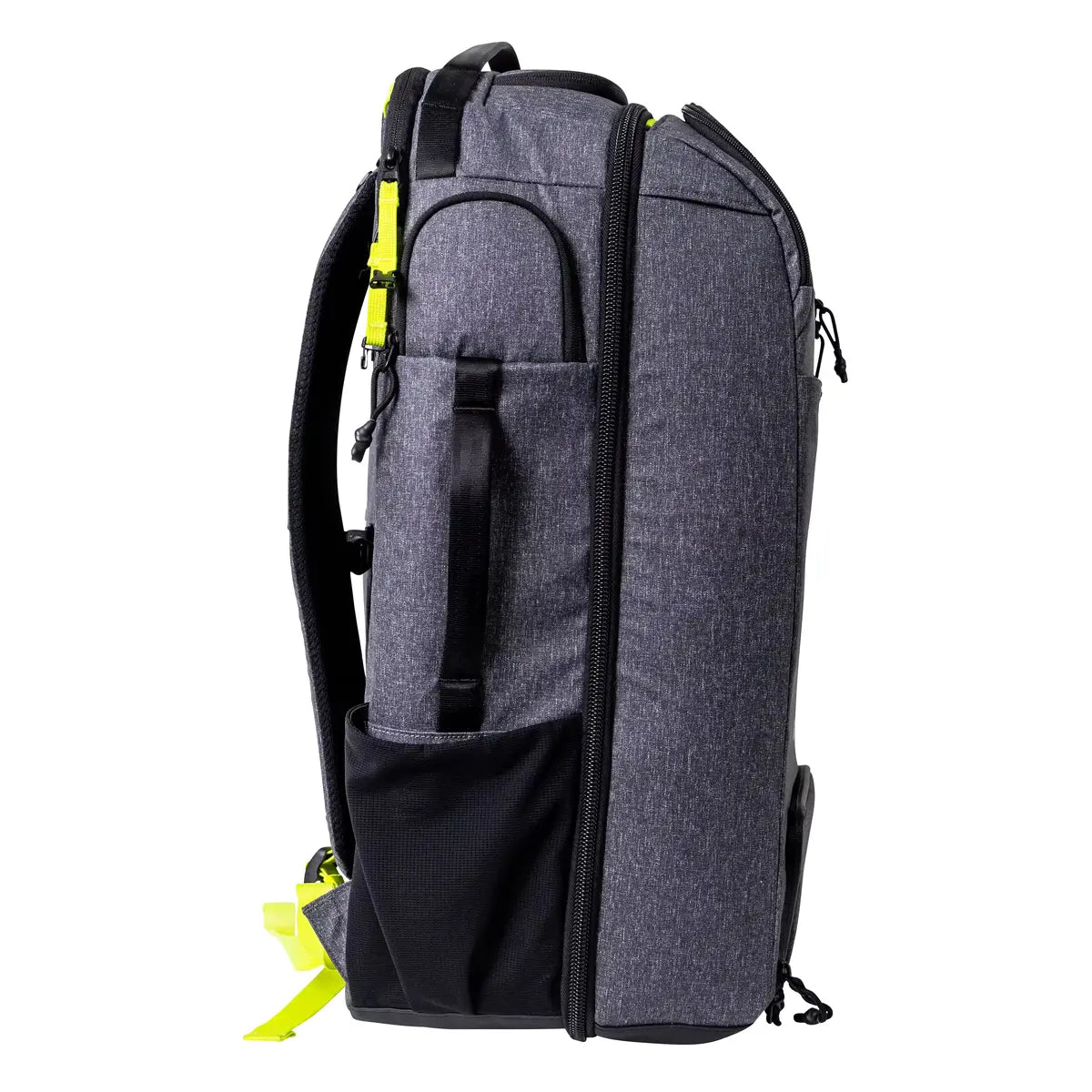 Best pickleball backpack with side pockets, a durable gray design, and bright yellow accents for added style.