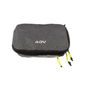 Tennis accessories pouch in gray fabric with dual zippers and yellow pull cords for organizing gear and essentials.