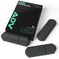 Black ADV Sorb tennis dampeners, three-pack, beside their black and green retail box.