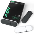 ADV Sorb tennis dampeners in black and white beside their 3-pack retail box.