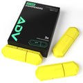 Yellow ADV Sorb tennis racket vibration dampeners beside black 3-pack retail box.