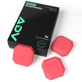 Three red ADV Touch tennis dampeners beside a black 3-pack box on white.