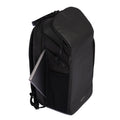 Black modern tennis bag with a dedicated laptop compartment, featuring a sleek, minimalist design and ADV branding.