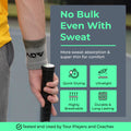 ADV tennis wristband on a player's wrist gripping a racket: quick-drying, ultralight, breathable, durable.