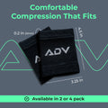 Black ADV tennis wristbands with logo, measuring 4.5 by 3.25 inches, 5mm thick, in 2 or 4 packs.