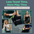 Less Towel Time, More Play Time: black ADV tennis wristbands worn by players during match play.